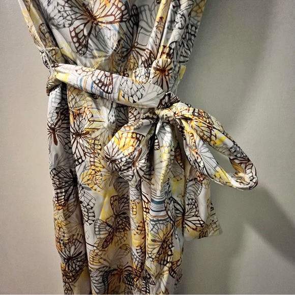 Like new. THE LIMITED Elegant Satin Dress. Gold undertones & butterfly designs. - Picture 5 of 11